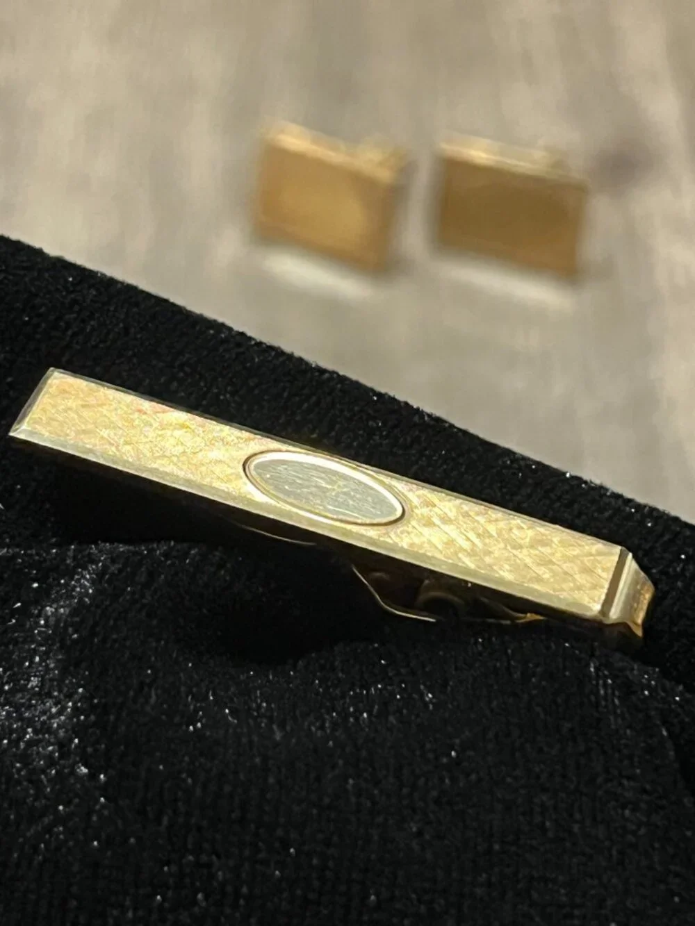 Vintage La Mode Mid Century Cufflinks & Tie Clip Set Gold Filled Art Deco